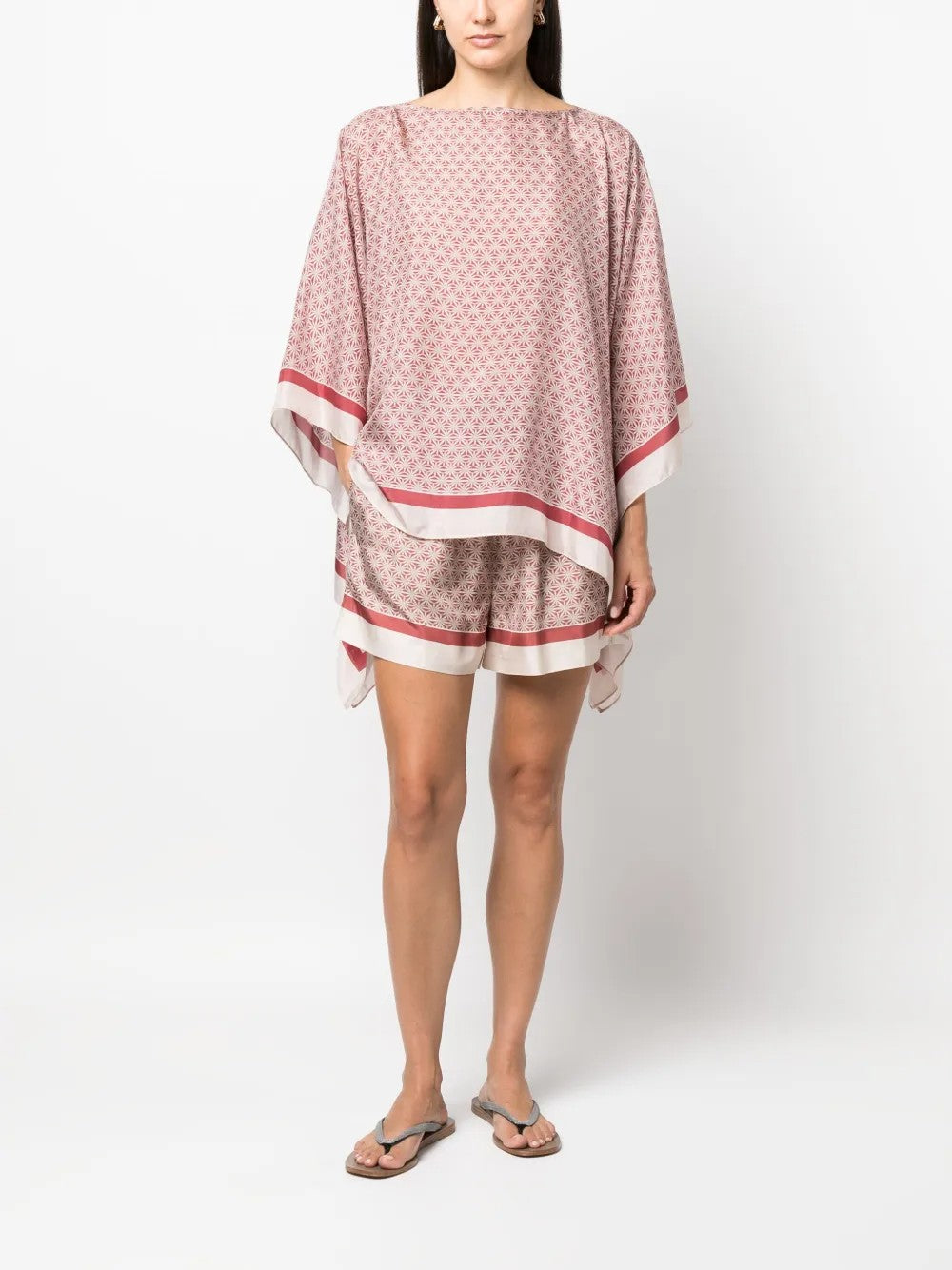 BRUNELLO CUCINELLI WOMEN'S RED SILK OVERSIZED SHIRT
