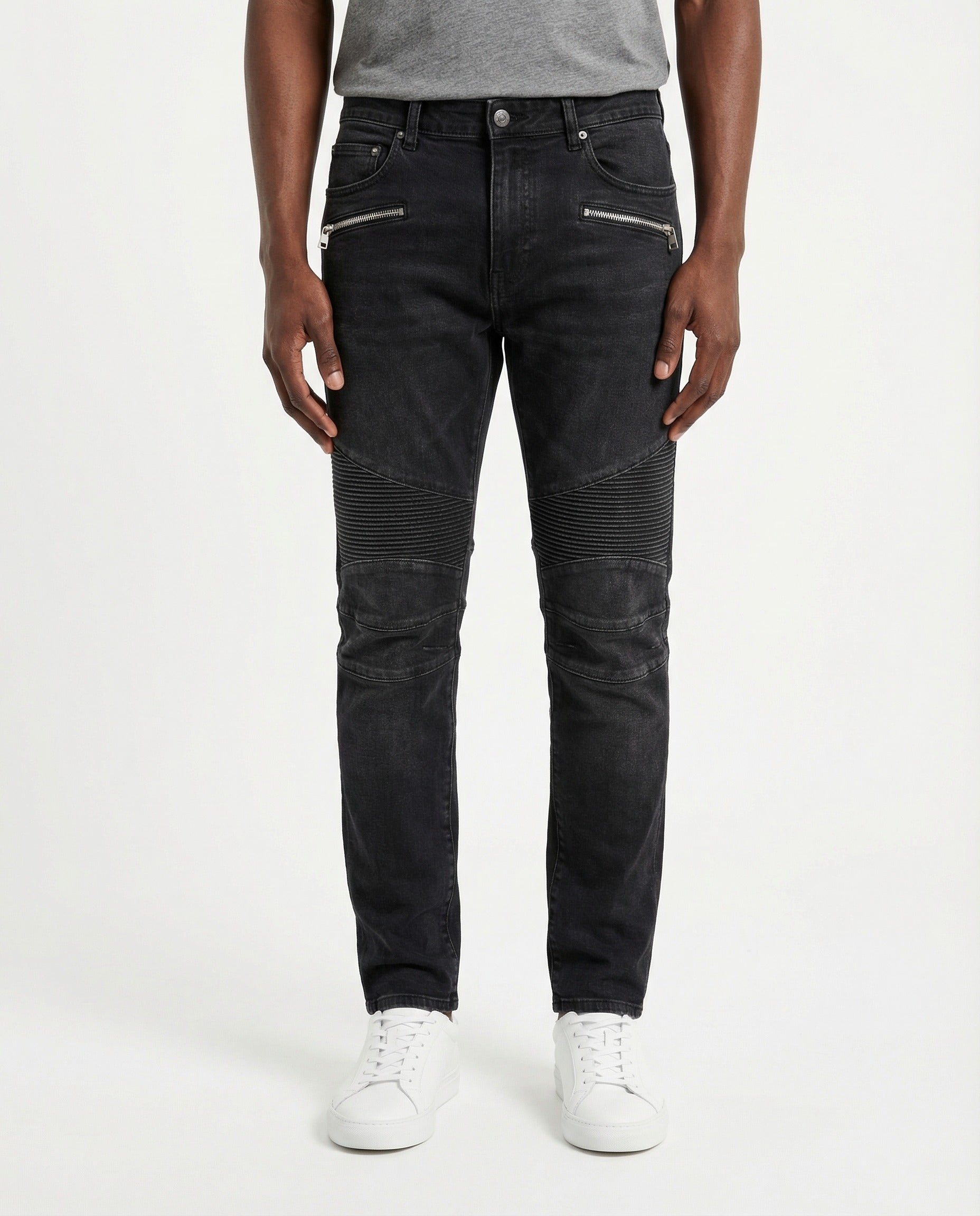 BALMAIN MEN'S BLACK RIBBED SLIM TROUSERS