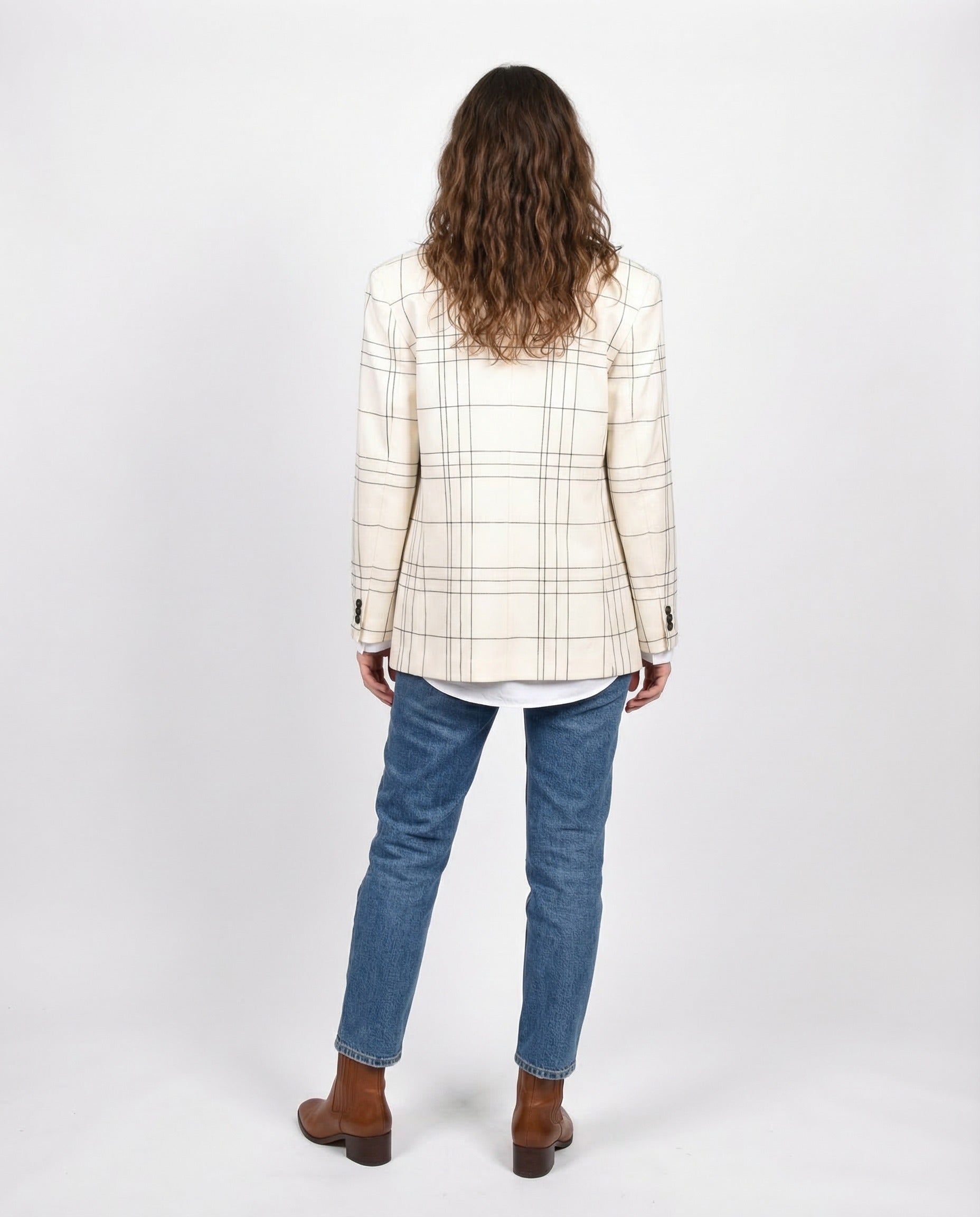 MARNI WOMEN'S STONE WHITE VIRGIN WOOL RELAXED BLAZER WINDOWPANE CHECK