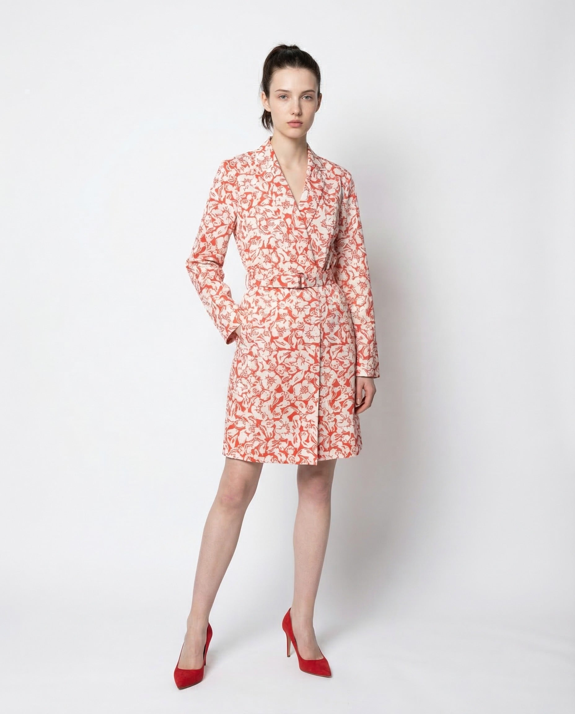 LANVIN WOMEN'S RED SILK FLORAL WRAP MIDI DRESS