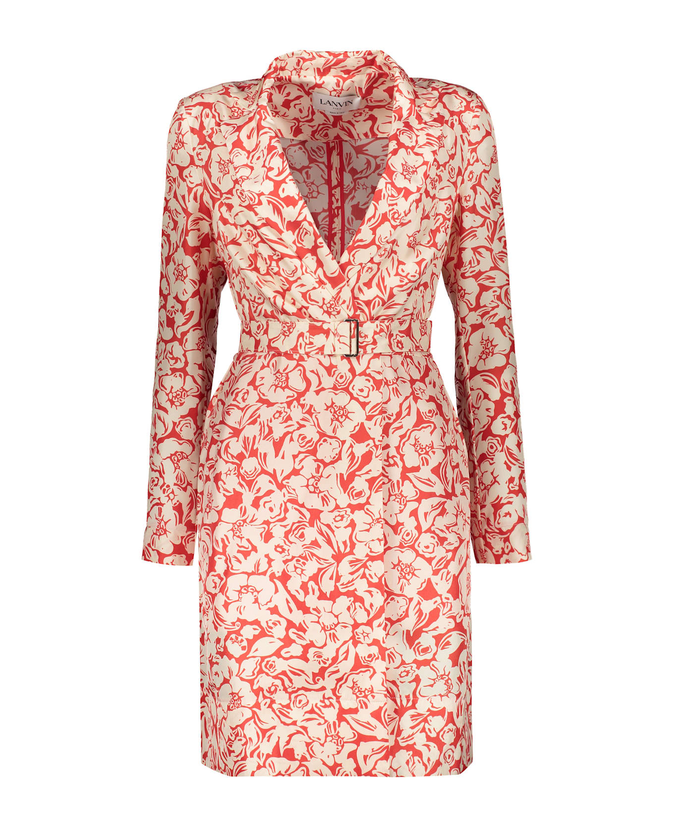 LANVIN WOMEN'S RED SILK FLORAL WRAP MIDI DRESS