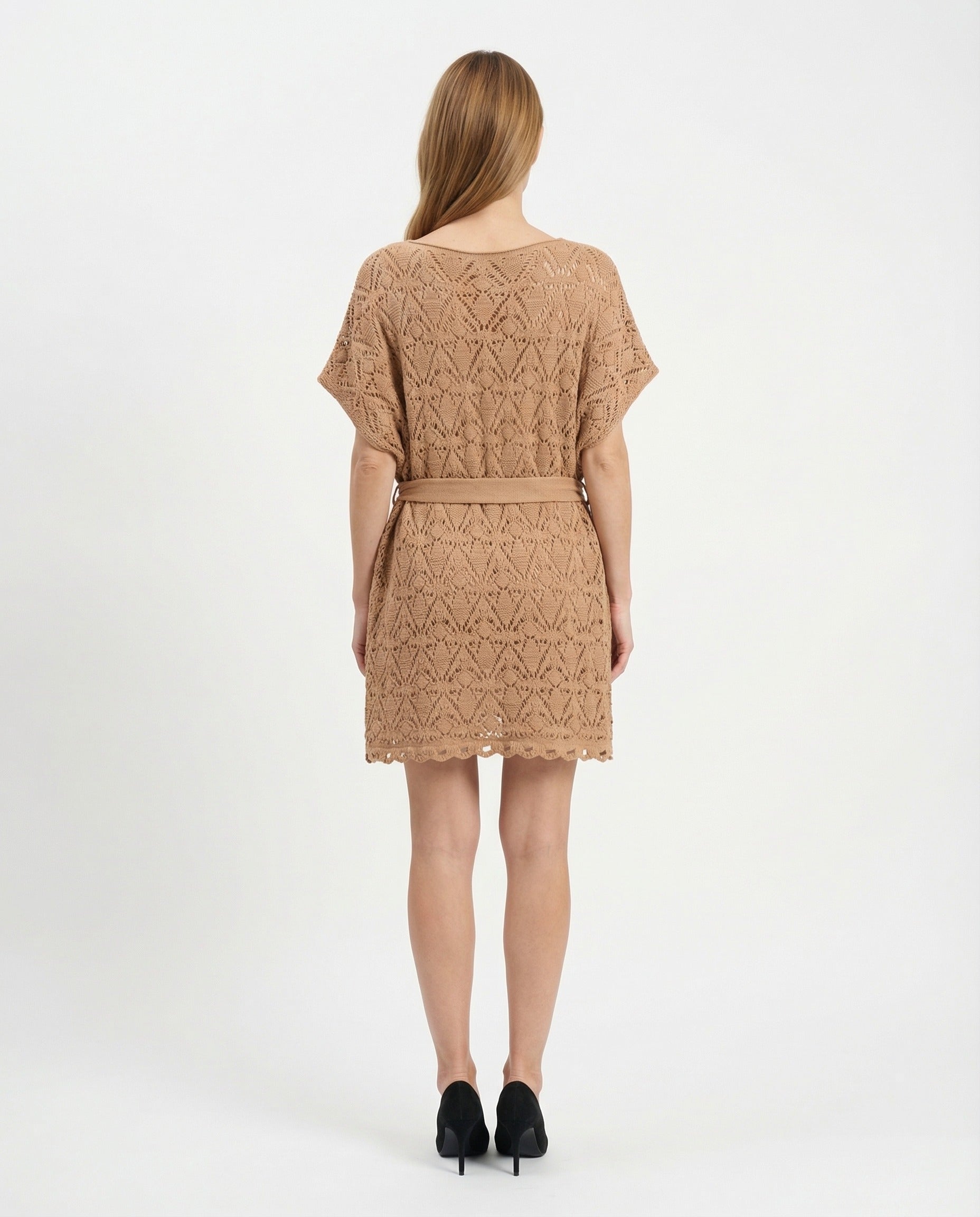 BALMAIN WOMEN'S BROWN WOOL CROCHET DRESS