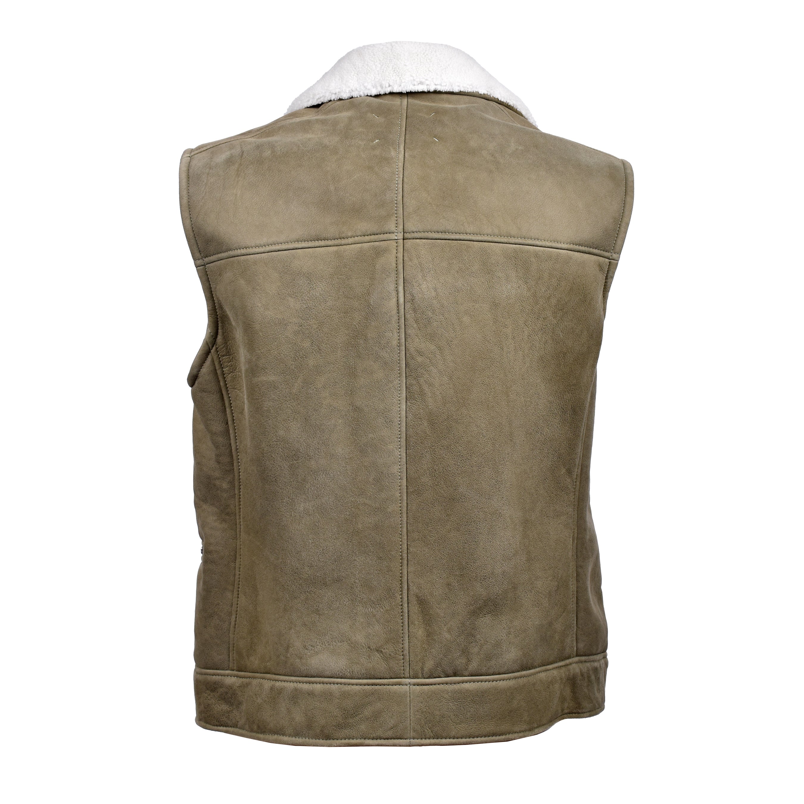 BRUNELLO CUCINELLI MEN'S OLIVE SHEARLING BIKER VEST