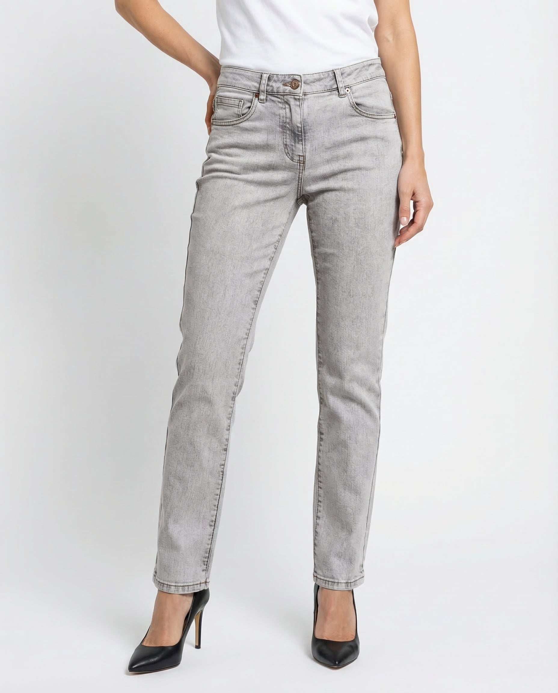 BRUNELLO CUCINELLI WOMEN'S LIGHT GREY SKINNY DENIM TROUSERS