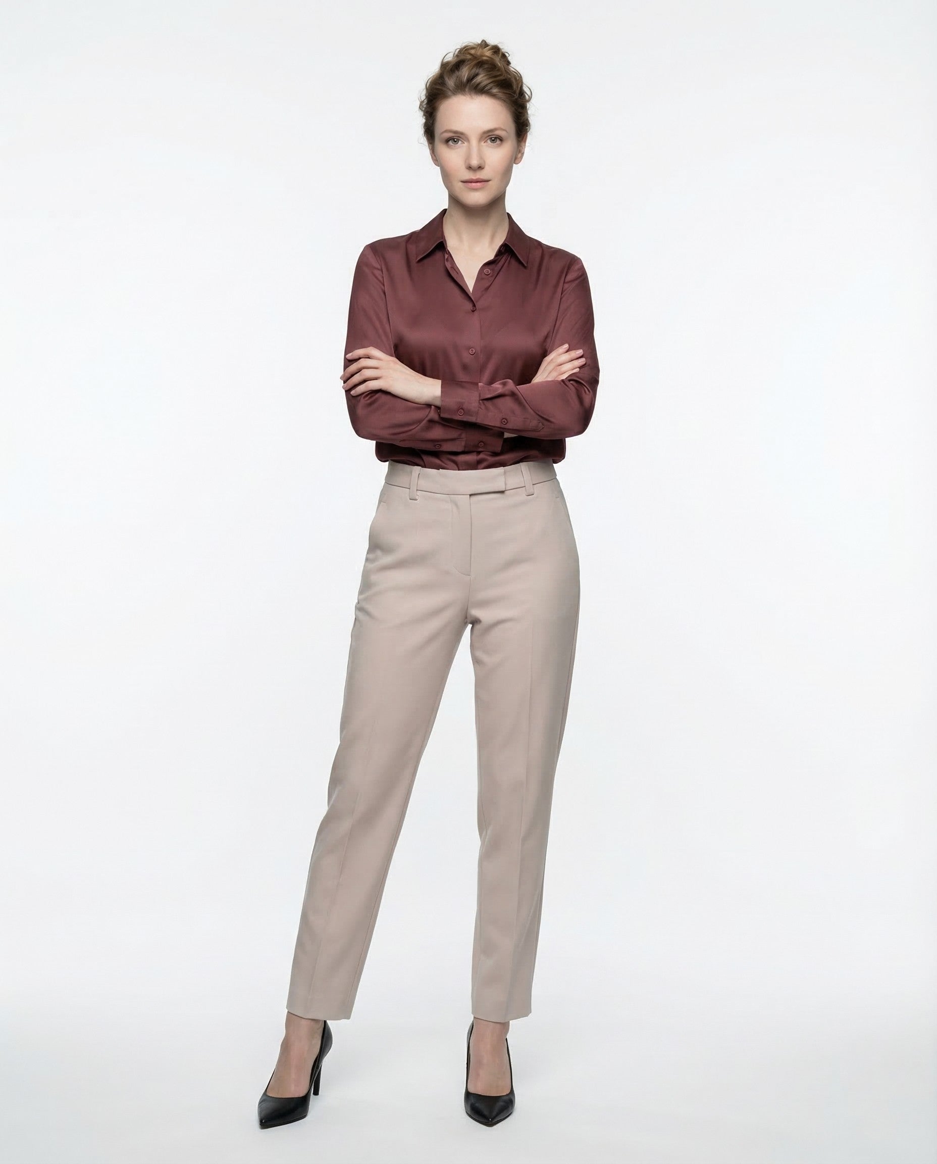 BRUNELLO CUCINELLI WOMEN'S LIGHT BEIGE TAILORED TROUSERS