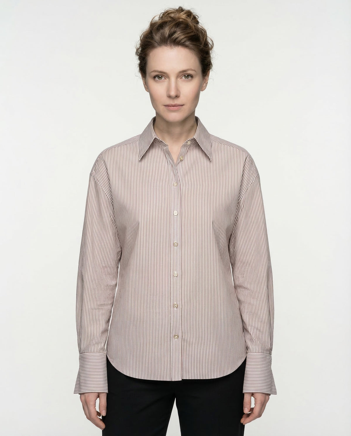 BRUNELLO CUCINELLI WOMEN'S CAMEL STRIPED RELAXED SHIRT