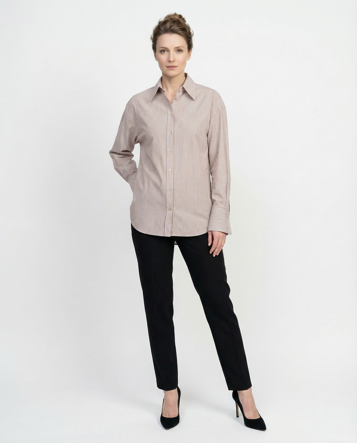 BRUNELLO CUCINELLI WOMEN'S CAMEL STRIPED RELAXED SHIRT