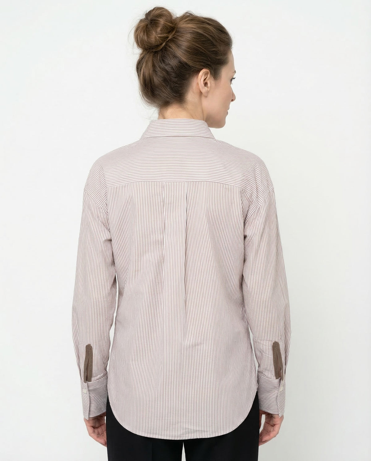 BRUNELLO CUCINELLI WOMEN'S CAMEL STRIPED RELAXED SHIRT