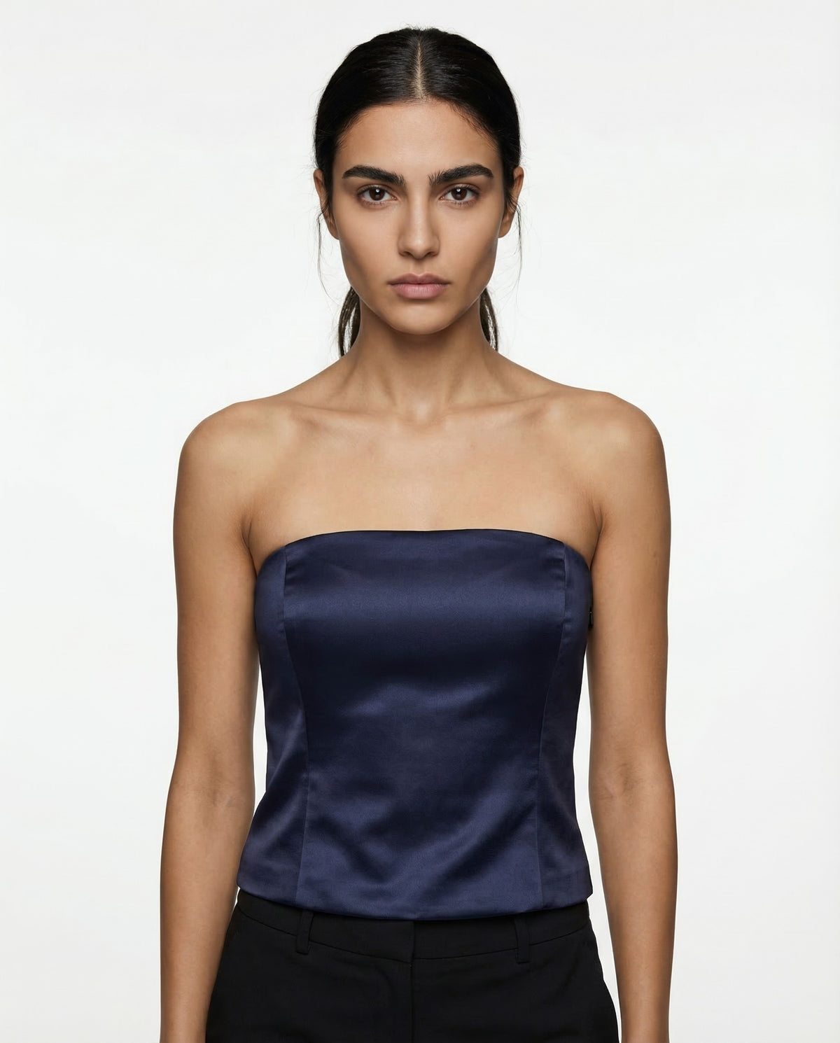 BRUNELLO CUCINELLI WOMEN'S NAVY STRAPLESS BUSTIER TOP