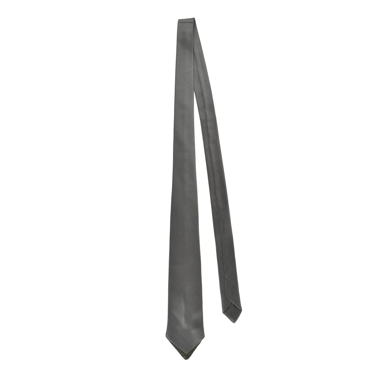 BRUNELLO CUCINELLI WOMEN'S GRAY SILK TIE WITH MONILI BEADS