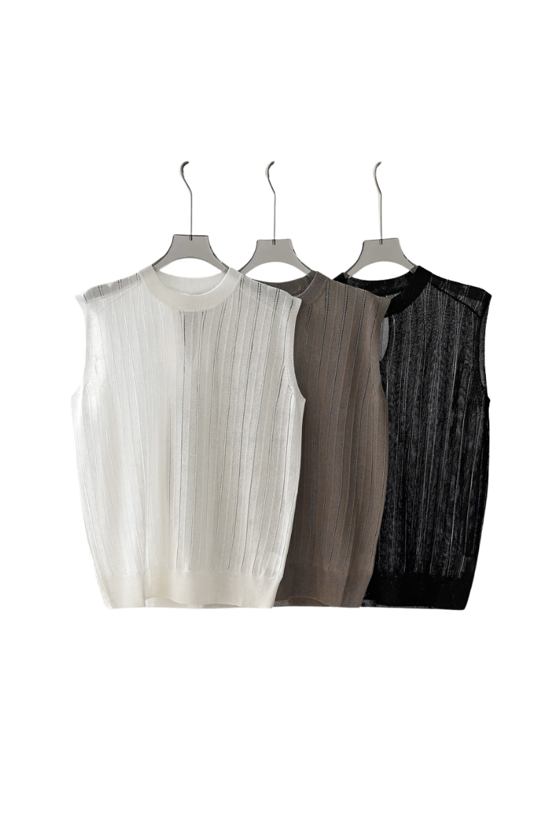 Max Simple Round Neck Mesh Sleeveless Top Black