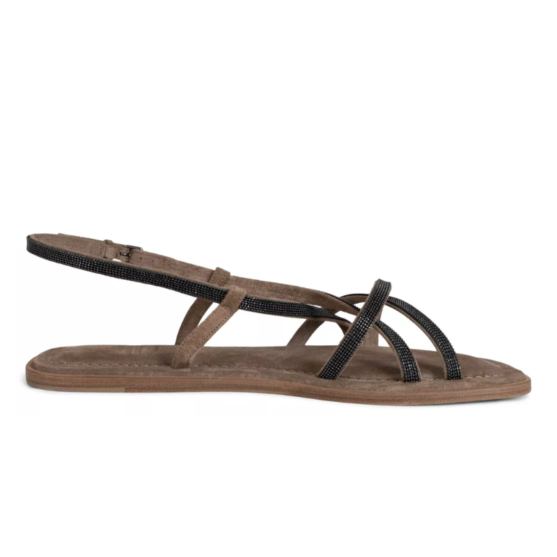 BRUNELLO CUCINELLI Taupe Suede  MONILI Flat Sandals