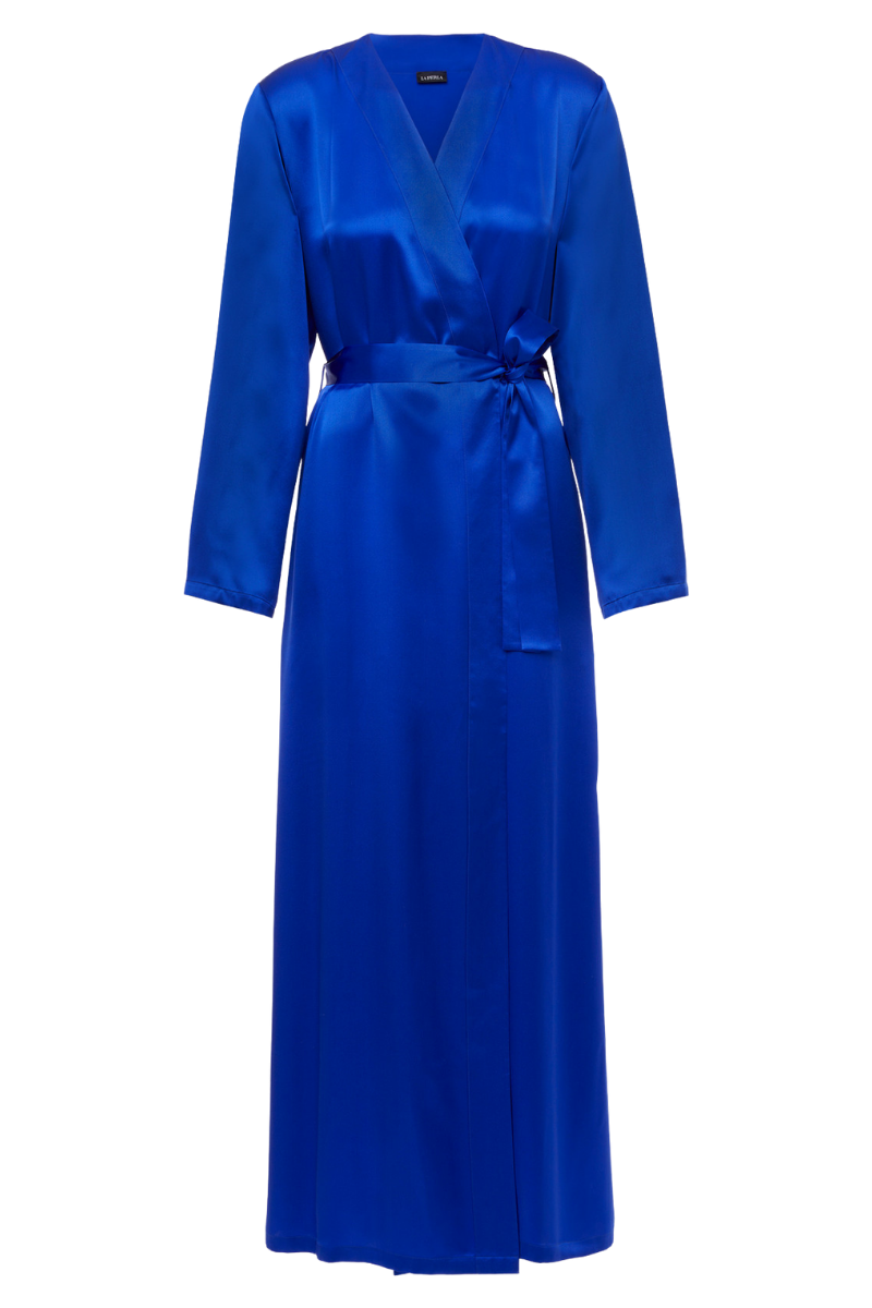 La Perla Silk Long Robe In Electric Blue