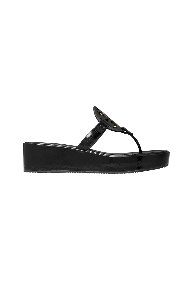 Tory Burch Miller Patent Wedge Sandals in Black