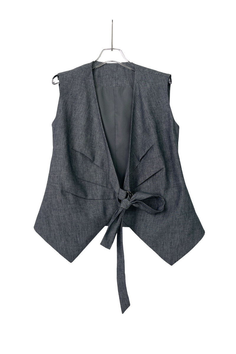 Max Simple Linen Fitted Vest Denim Blue MSYW263007D