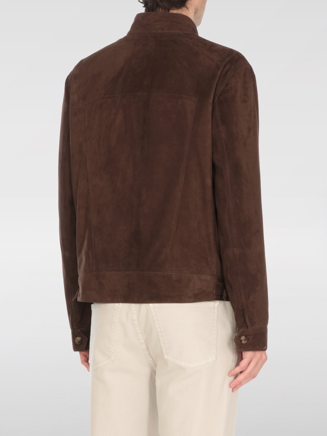 BRUNELLO CUCINELLI MEN'S DARK BROWN SUEDE JACKET