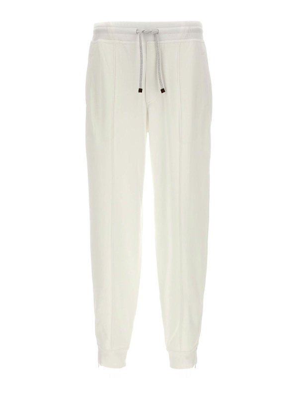 BRUNELLO CUCINELLI MEN'S OFF WHITE TAILORED TROUSERS WITH DRAWSTRING