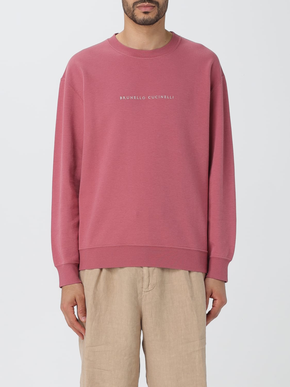 BRUNELLO CUCINELLI MEN'S RASPBERRY CREWNECK SWEATER