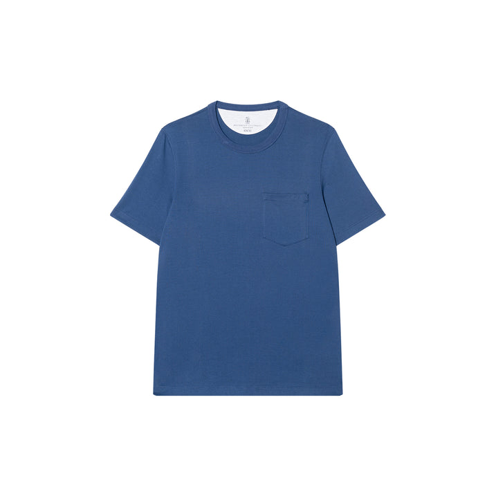 BRUNELLO CUCINELLI MEN'S BLUE COTTON CREW NECK T-SHIRT