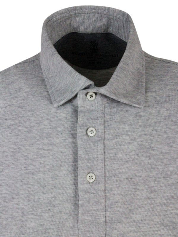 BRUNELLO CUCINELLI MEN'S LIGHT GREY POLO SHIRT