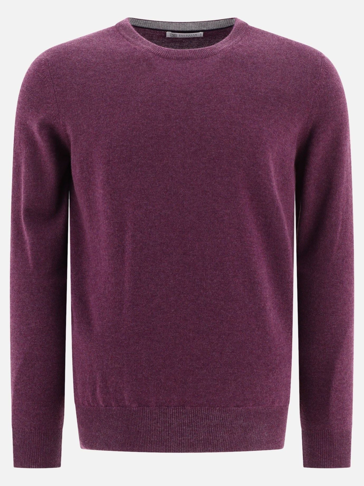 BRUNELLO CUCINELLI MEN'S PLUM CASHMERE CREWNECK SWEATER