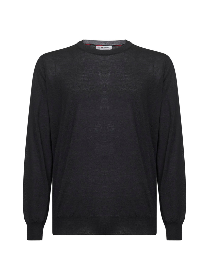 BRUNELLO CUCINELLI MEN'S BLACK WOOL SILK KNIT SWEATER
