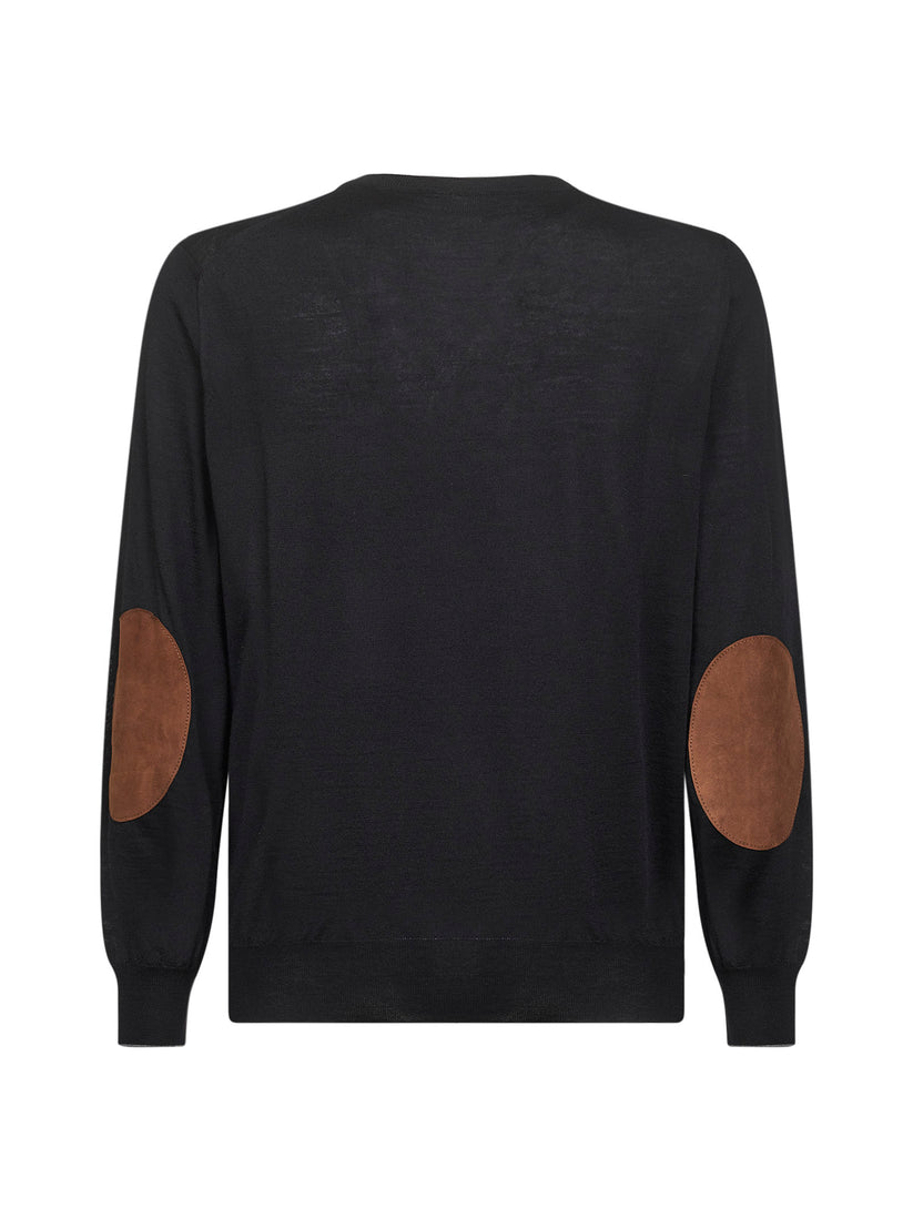 BRUNELLO CUCINELLI MEN'S BLACK WOOL SILK KNIT SWEATER
