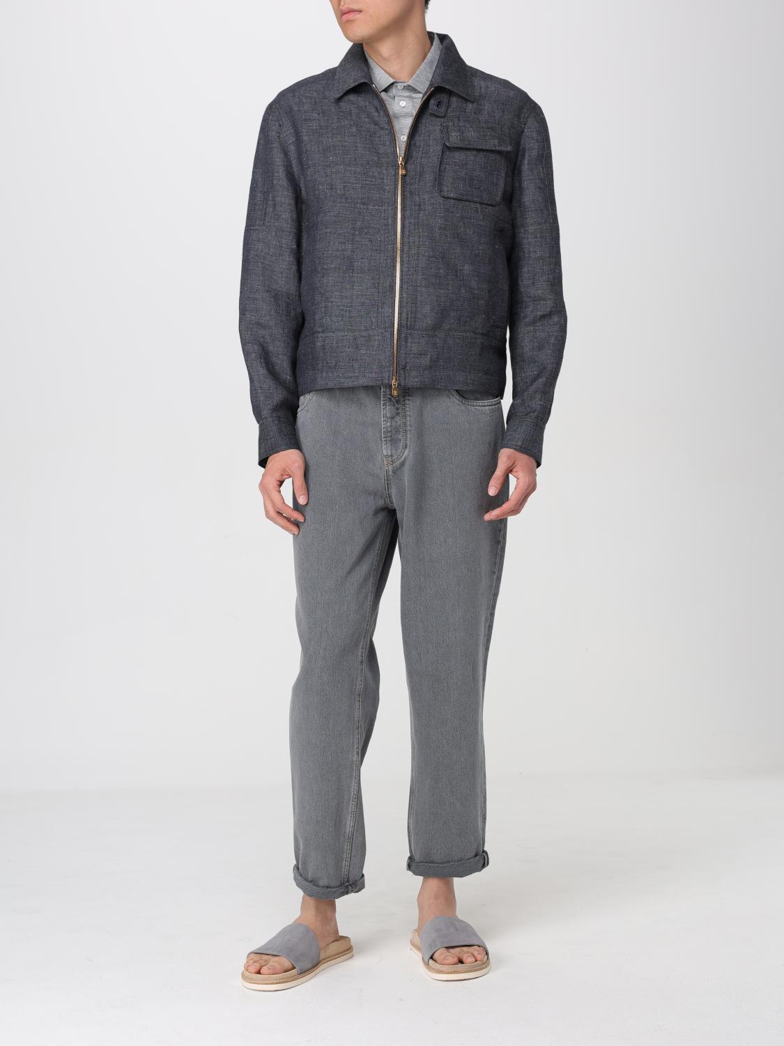 BRUNELLO CUCINELLI MEN'S GREY RELAXED DENIM TROUSERS