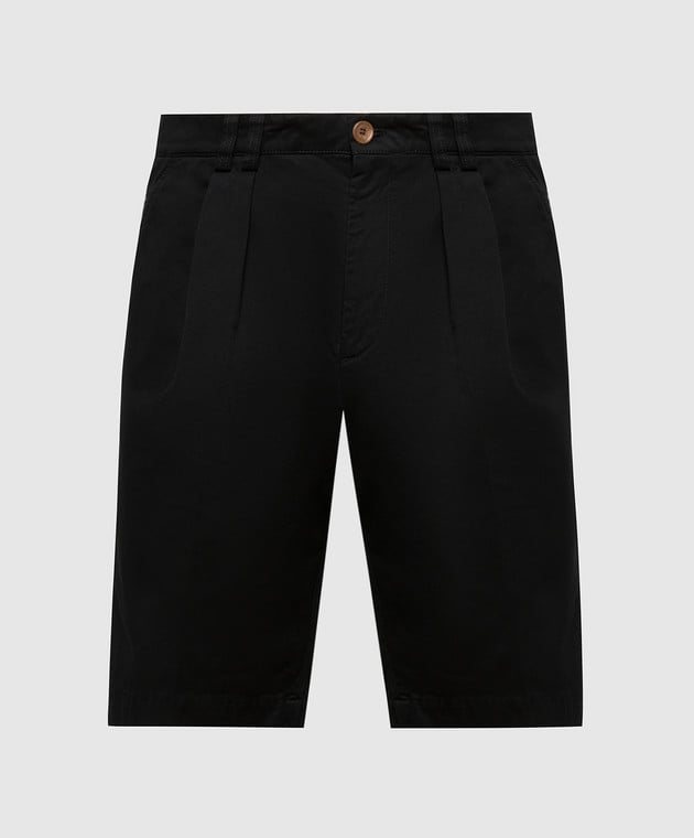BRUNELLO CUCINELLI MEN'S BLACK TAILORED SHORTS WITH PLEATS