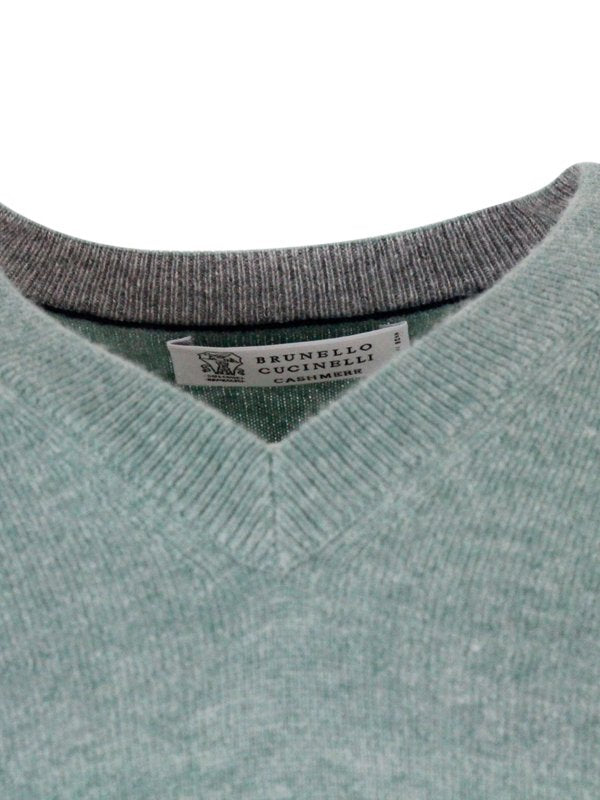 BRUNELLO CUCINELLI MEN'S LIGHT BLUE CASHMERE SWEATER
