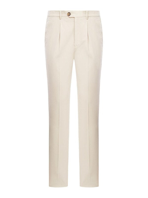 BRUNELLO CUCINELLI MEN'S CREAM TAILORED TROUSERS