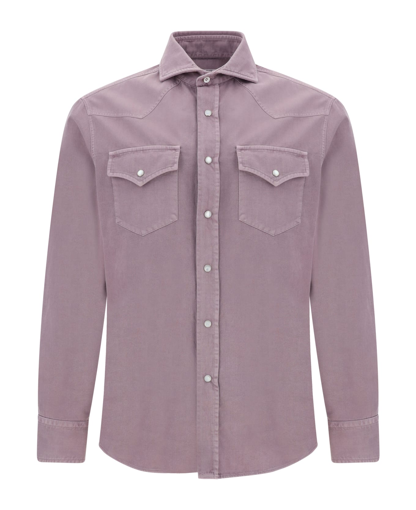 BRUNELLO CUCINELLI MEN'S MAUVE WESTERN-STYLE SHIRT