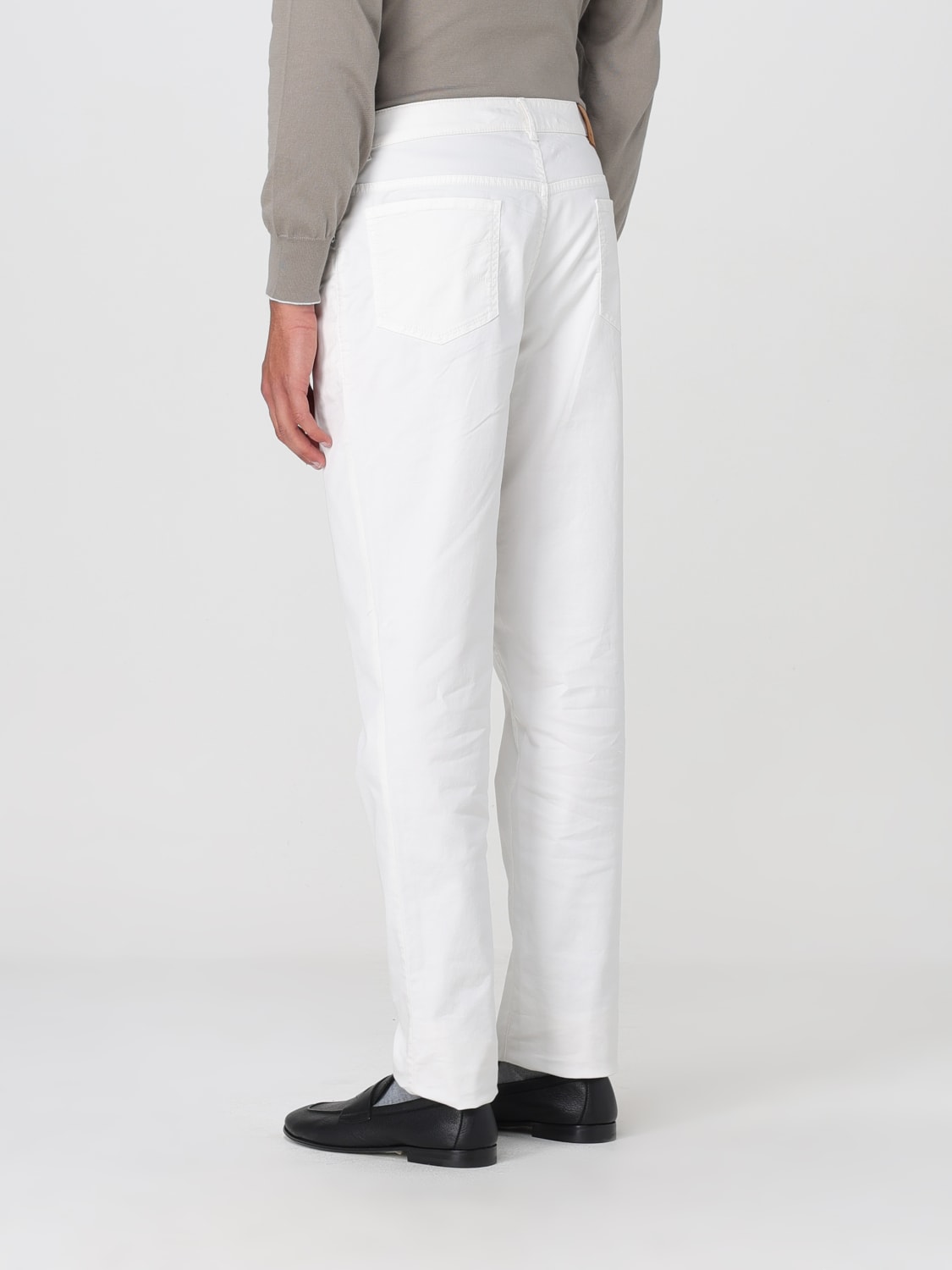 BRUNELLO CUCINELLI MEN'S ENGLISH WHITE TAILORED TROUSERS