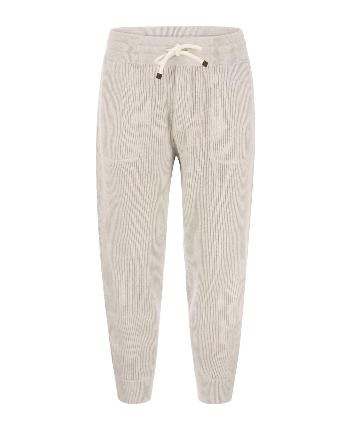 BRUNELLO CUCINELLI MEN'S FOG RIBBED KNIT TROUSERS