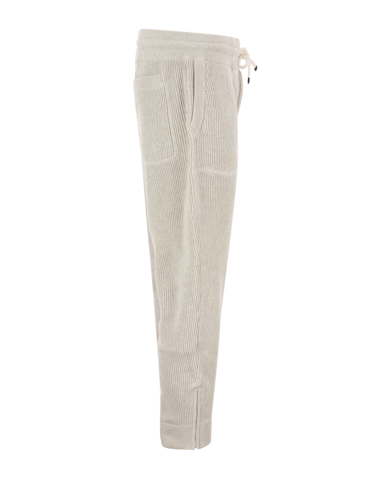 BRUNELLO CUCINELLI MEN'S FOG RIBBED KNIT TROUSERS
