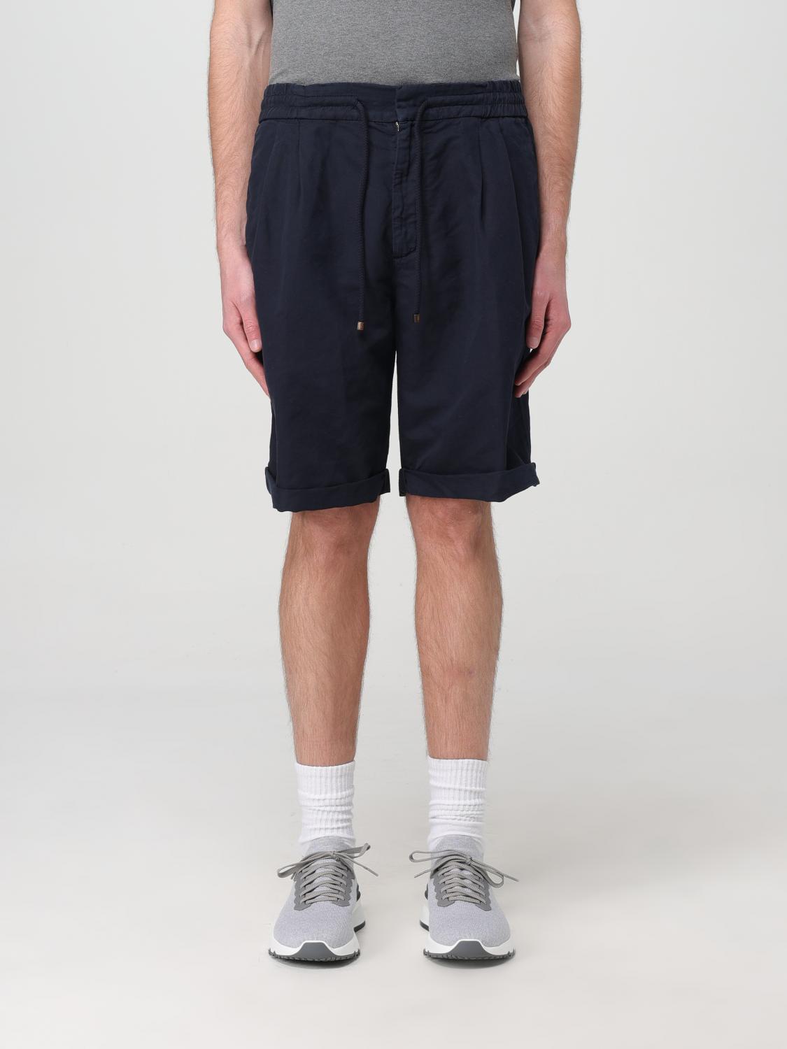 BRUNELLO CUCINELLI MEN'S NAVY LINEN BLEND TAILORED SHORTS