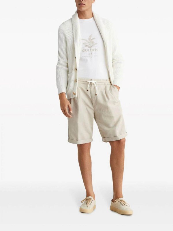 BRUNELLO CUCINELLI MEN'S CREAM LINEN BLEND TAILORED SHORTS
