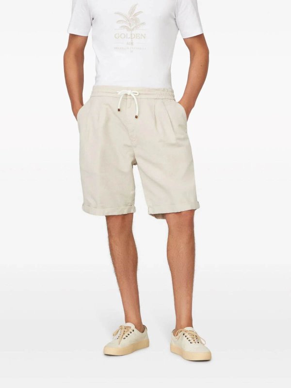 BRUNELLO CUCINELLI MEN'S CREAM LINEN BLEND TAILORED SHORTS