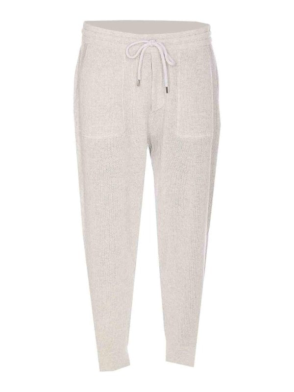BRUNELLO CUCINELLI MEN'S FOG KNIT DRAWSTRING TROUSERS