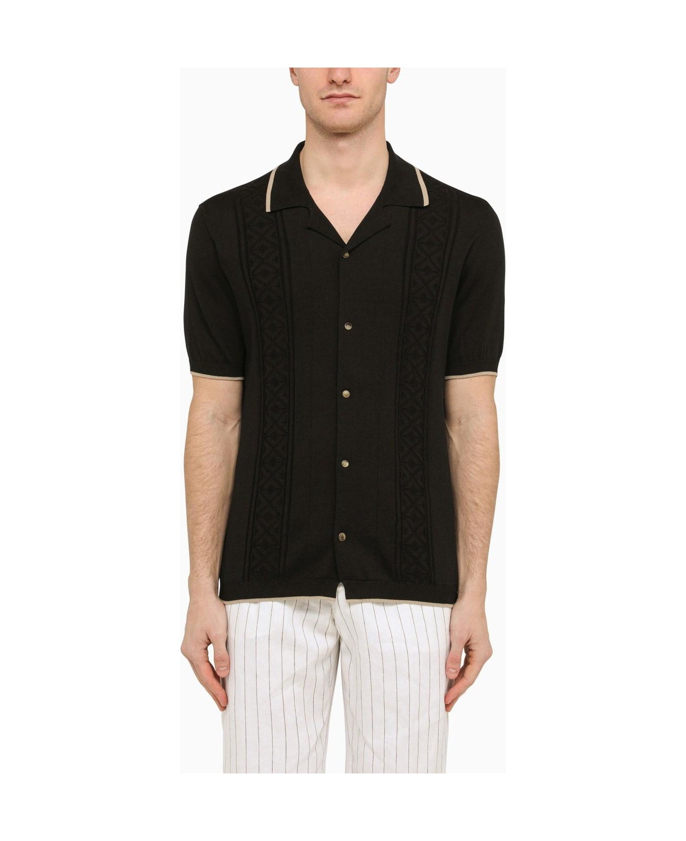 BRUNELLO CUCINELLI MEN'S BLACK KNIT SHORT-SLEEVE CARDIGAN