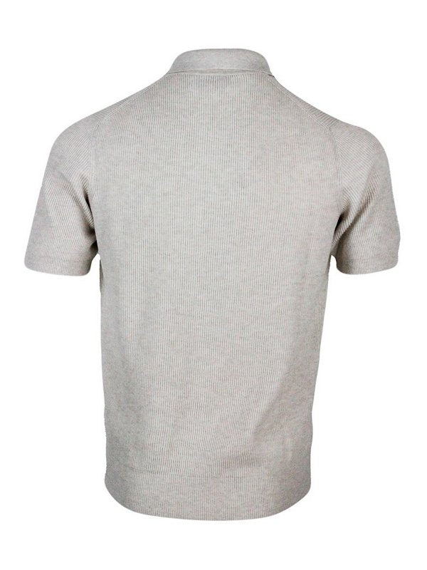 BRUNELLO CUCINELLI MEN'S OAT RIBBED KNIT POLO SWEATER