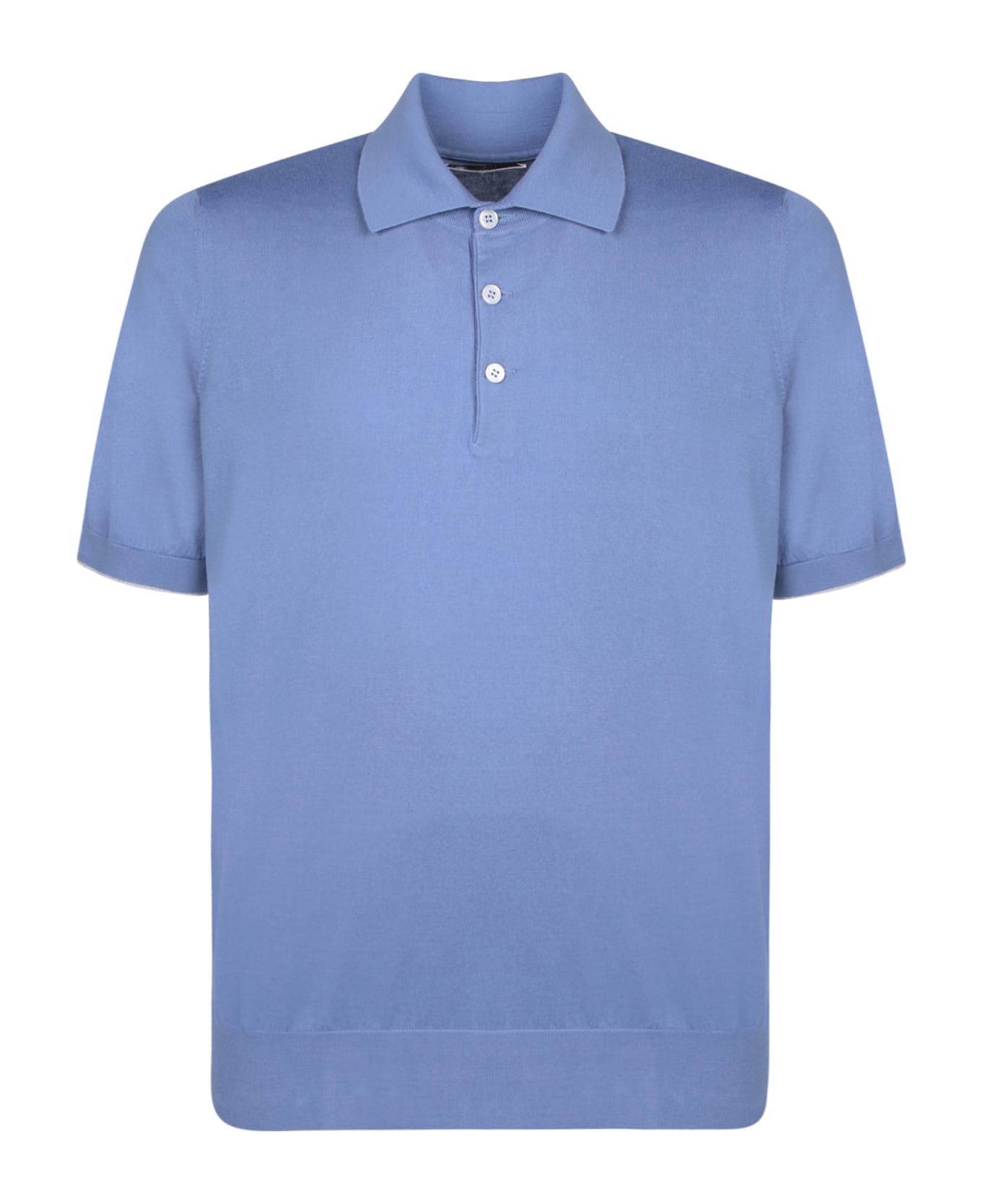 BRUNELLO CUCINELLI MEN'S OXFORD BLUE KNIT POLO SWEATER