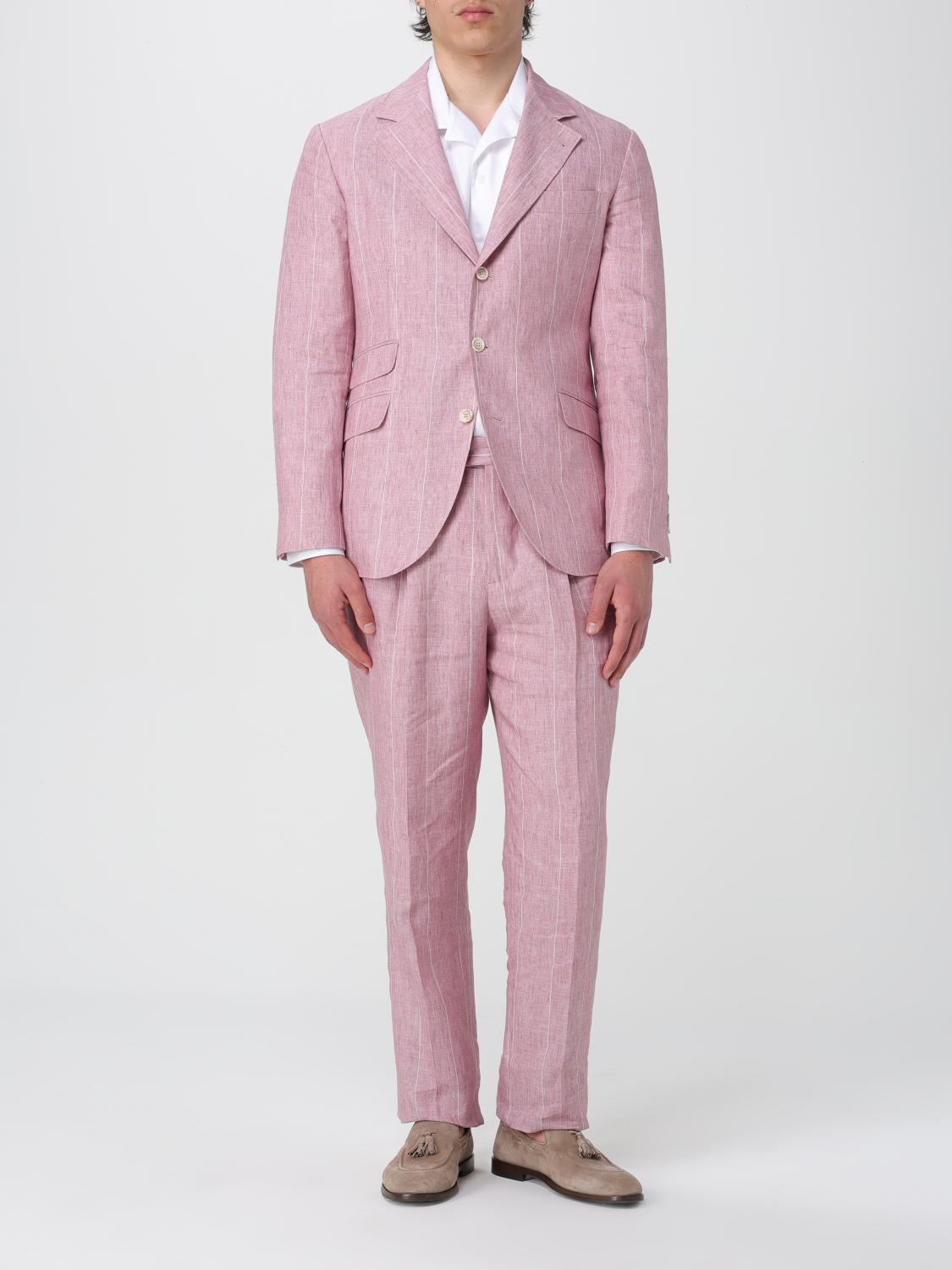 BRUNELLO CUCINELLI MEN'S ROSE LINEN PINSTRIPE BLAZER