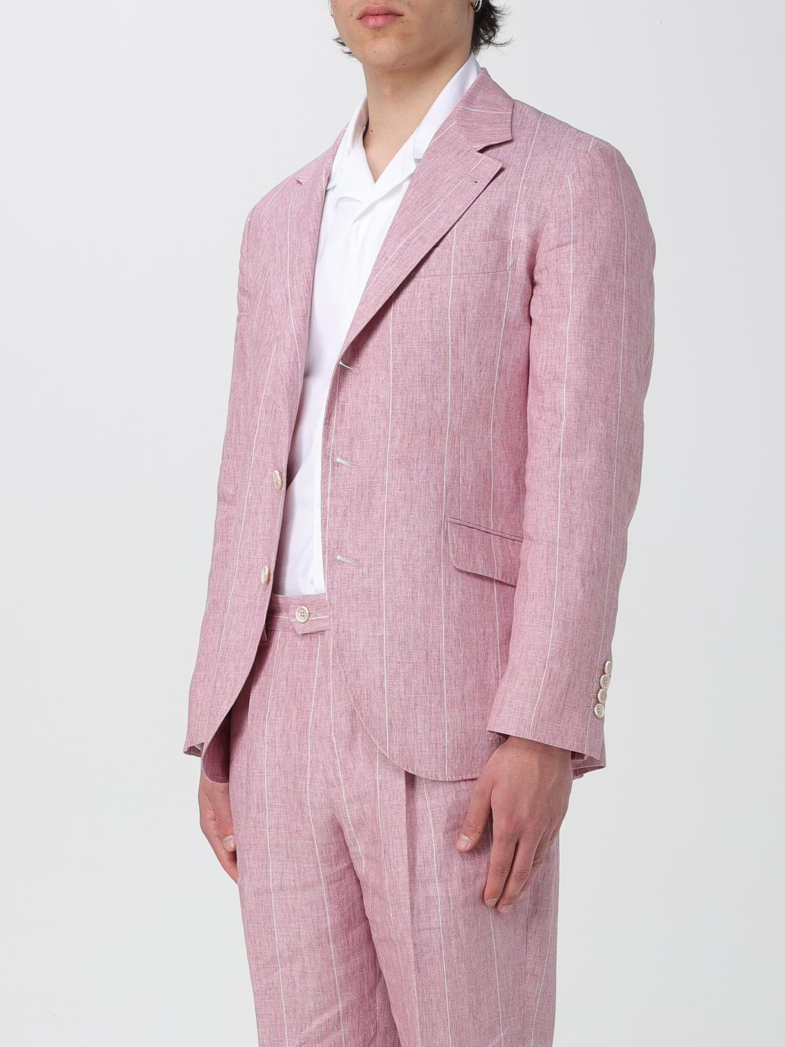 BRUNELLO CUCINELLI MEN'S ROSE LINEN PINSTRIPE BLAZER