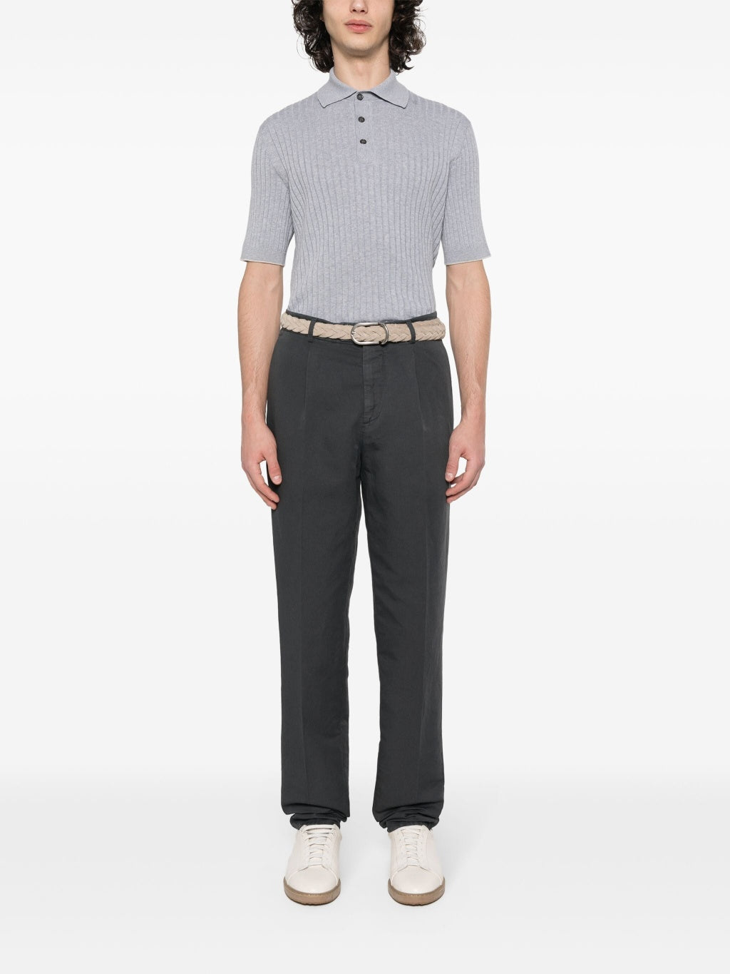 BRUNELLO CUCINELLI MEN'S ANTHRACITE LINEN BLEND TAILORED TROUSERS