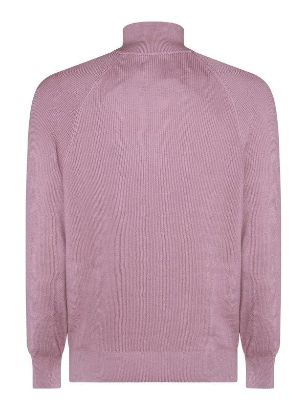 BRUNELLO CUCINELLI MEN'S MAUVE HALF ZIP SWEATER