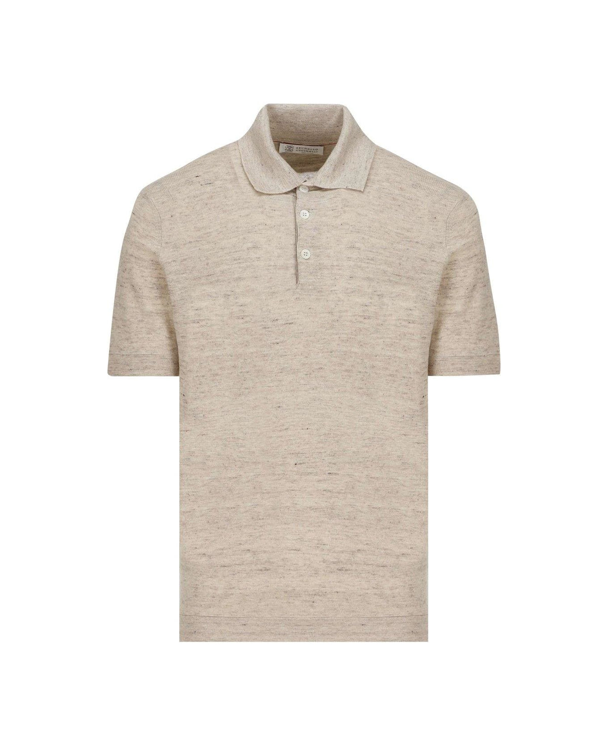 BRUNELLO CUCINELLI MEN'S OYSTER LINEN BLEND POLO SWEATER