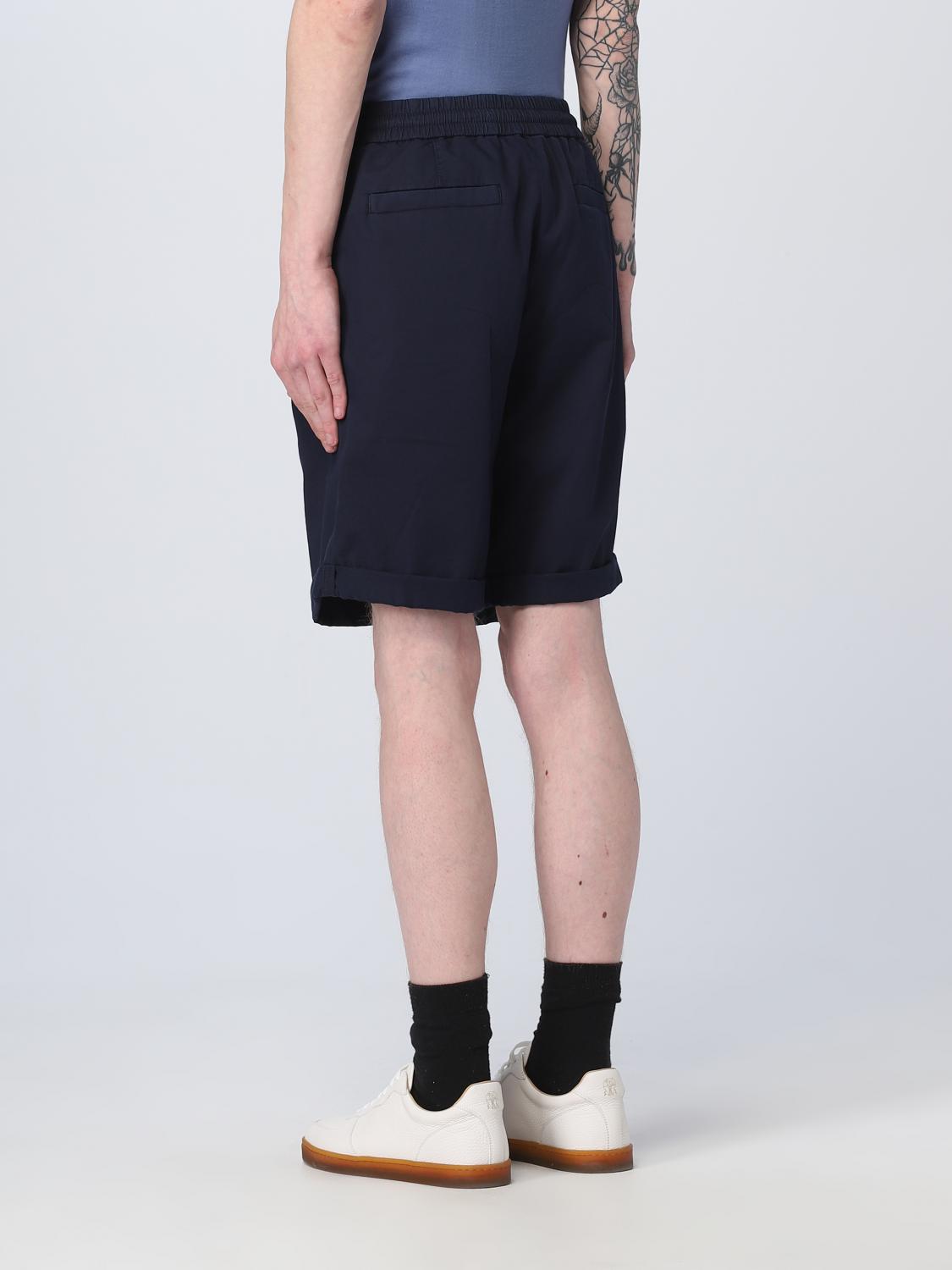BRUNELLO CUCINELLI MEN'S NAVY TAILORED SHORTS WITH DRAWSTRING