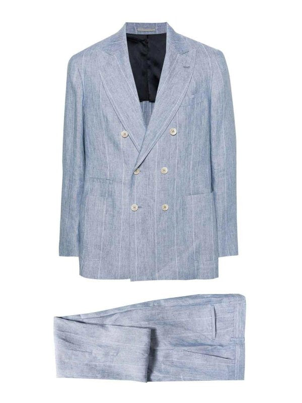 BRUNELLO CUCINELLI MEN'S LIGHT BLUE LINEN SUIT