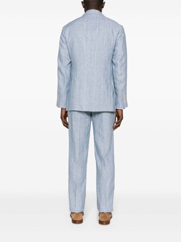 BRUNELLO CUCINELLI MEN'S LIGHT BLUE LINEN SUIT